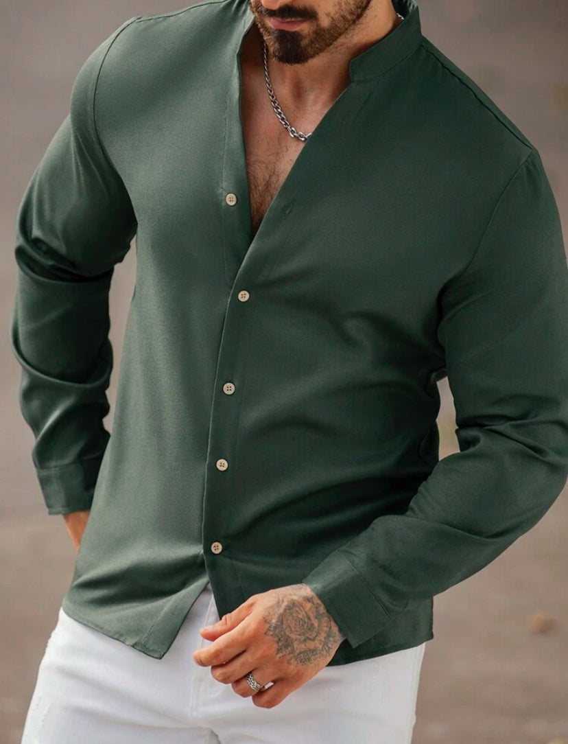Camisa Social Geneva Slim Fit com Colarinho Alto