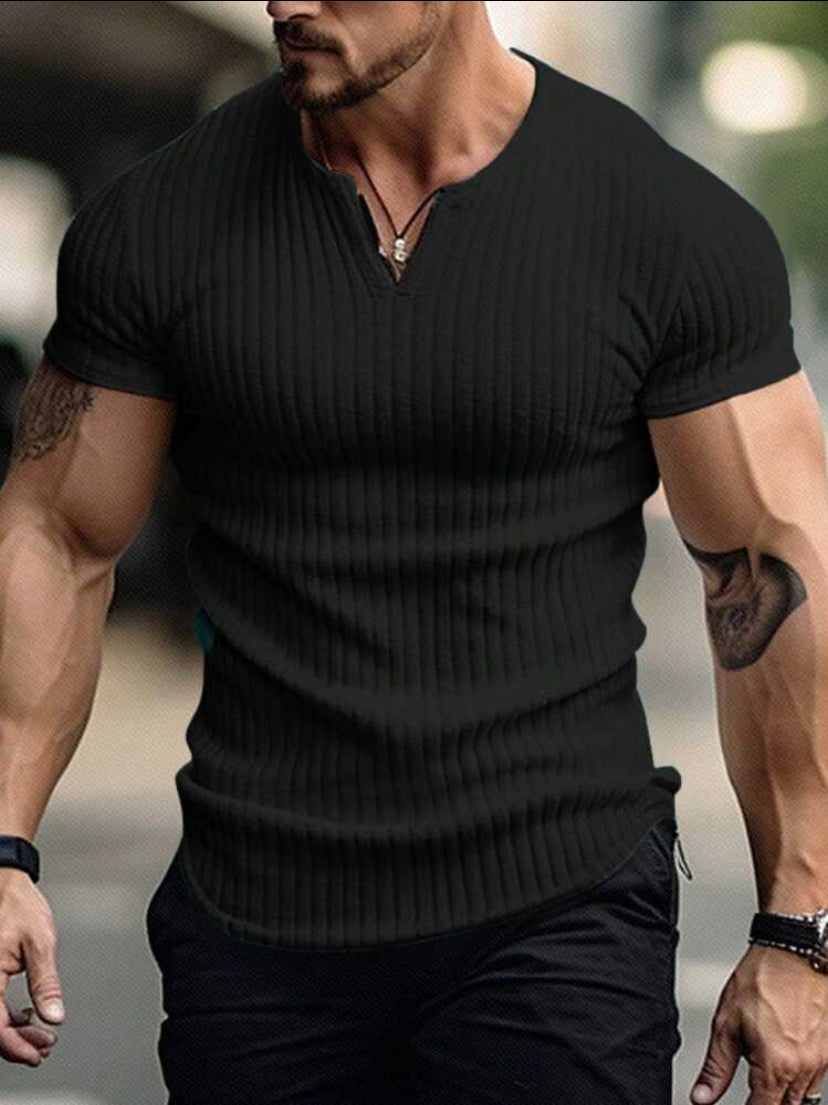 Camiseta gola V canelada